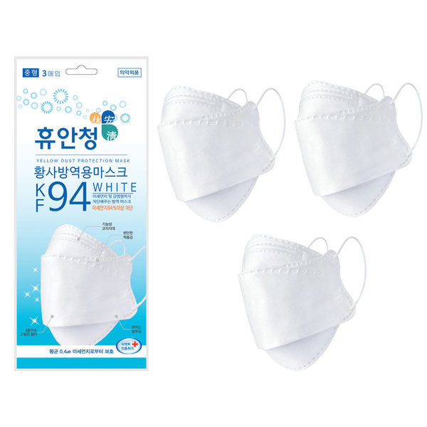 휴안청 KF94 황사방역용마스크 고밀도 국산필터 3매입